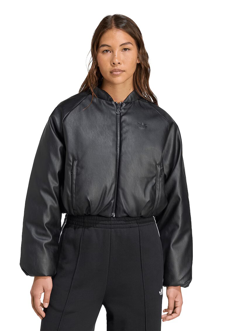 adidas Originals Jacheta crop de piele ecologica - Negru