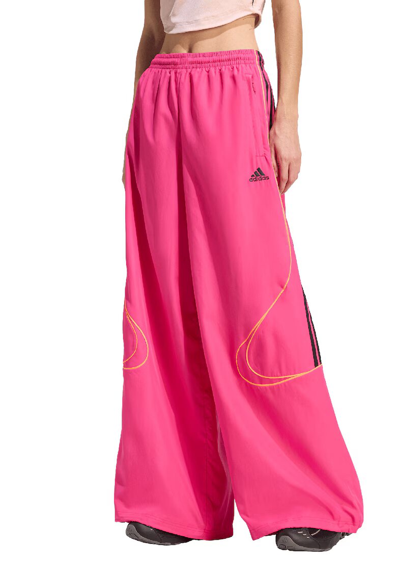 adidas Originals Pantaloni cu croiala ampla - talie elastica si benzi contrastante - Negru/Fucsia