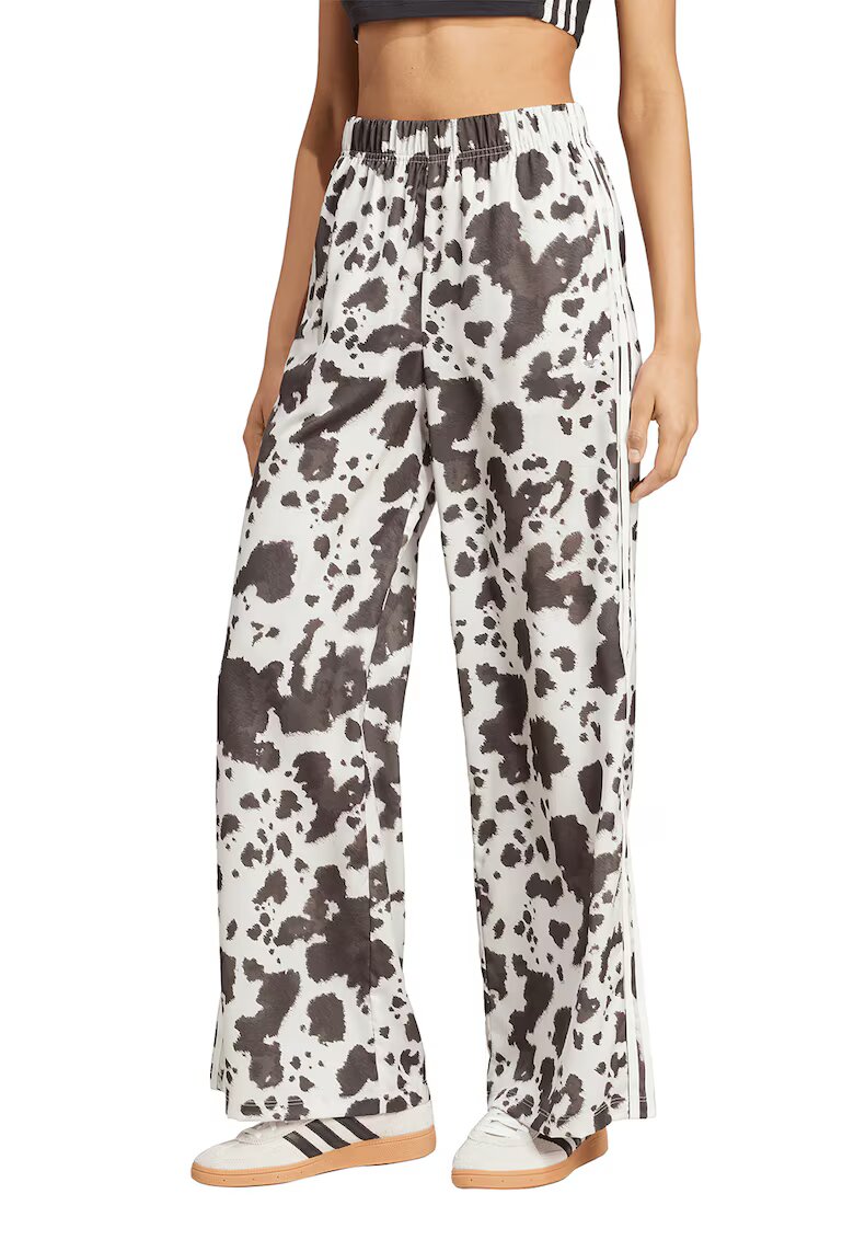 adidas Originals Pantaloni evazati cu model si talie inalta - Alb fildes/Maro