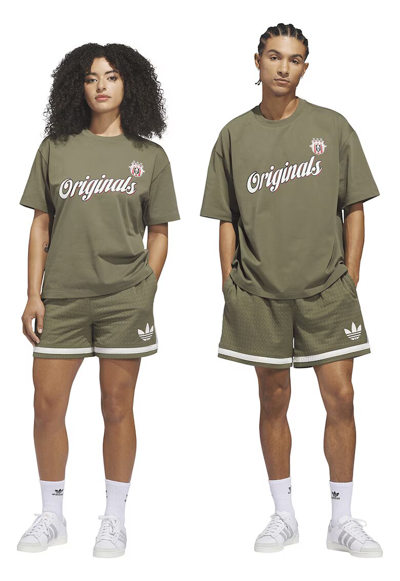 adidas Originals Pantaloni scurti unisex cu snur pentru baschet - Alb fildes/Verde masliniu