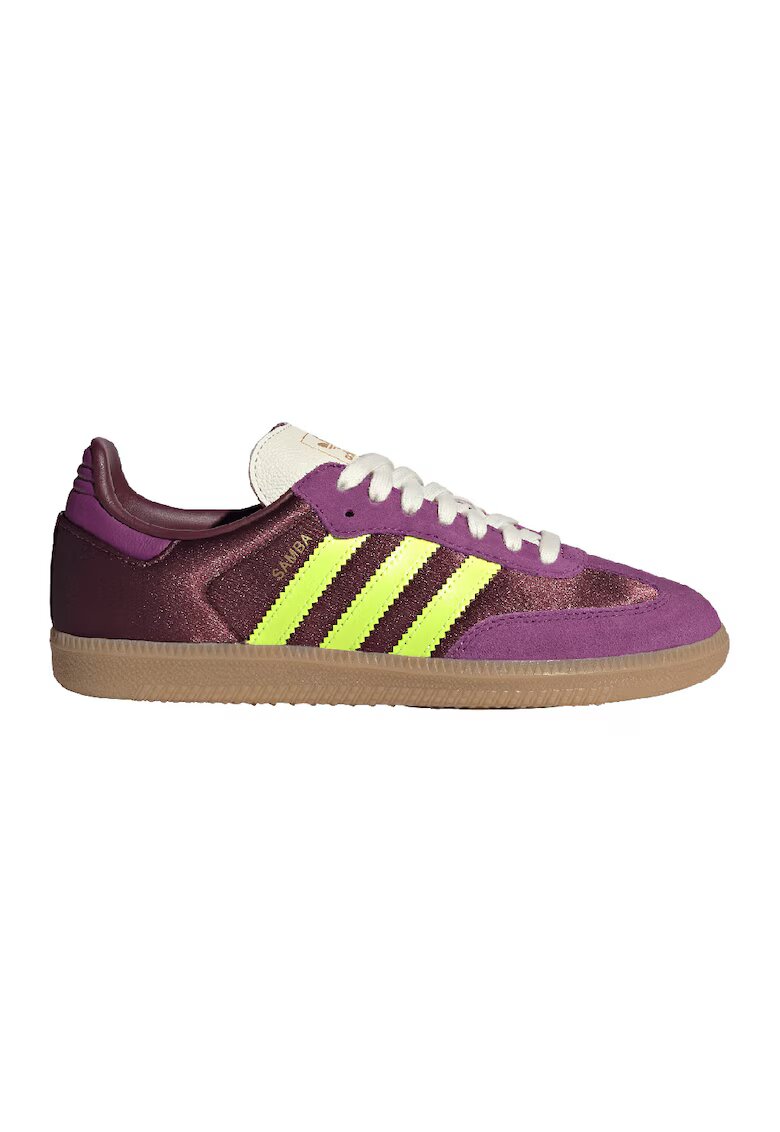 adidas Originals Pantofi sport cu garnituri din piele intoarsa Samba - Maro inchis/Verde neon/Roz