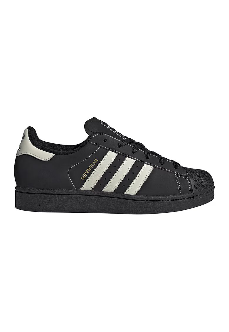 adidas Originals Pantofi sport de piele intoarsa cu garnituri de piele Superstar II - Negru/Alb murdar