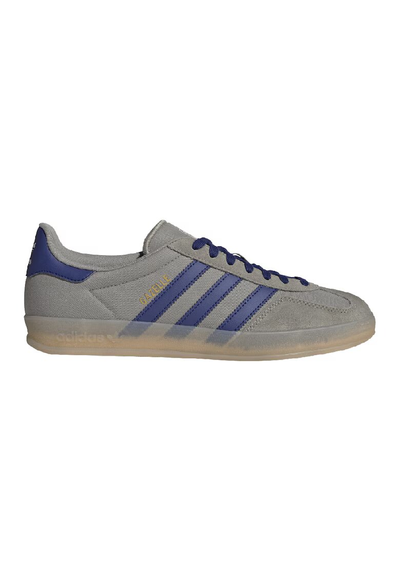 adidas Originals Pantofi sport din piele cu garnituri din material sintetic Gazelle Indoor - Gri/Albastru inchis