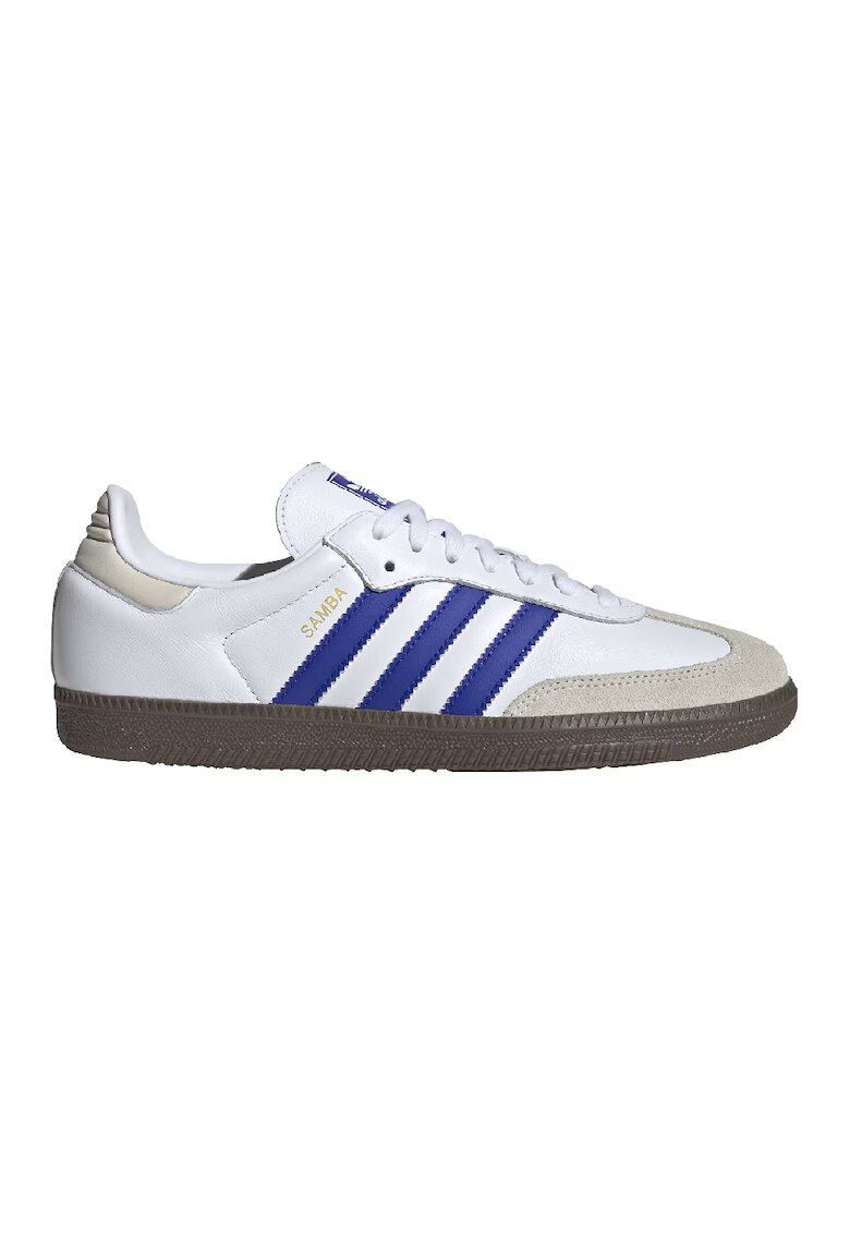 adidas Originals Pantofi sport din piele cu garnituri din piele intoarsa Samba - Alb/Gri deschis/Albastru royal