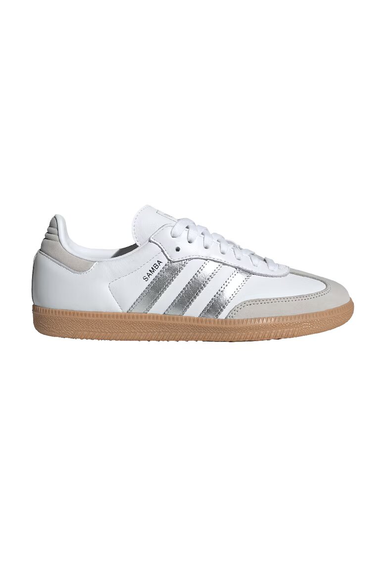 adidas Originals Pantofi sport din piele cu garntiuri din piele intoarsa Samba OG - Alb/Argintiu