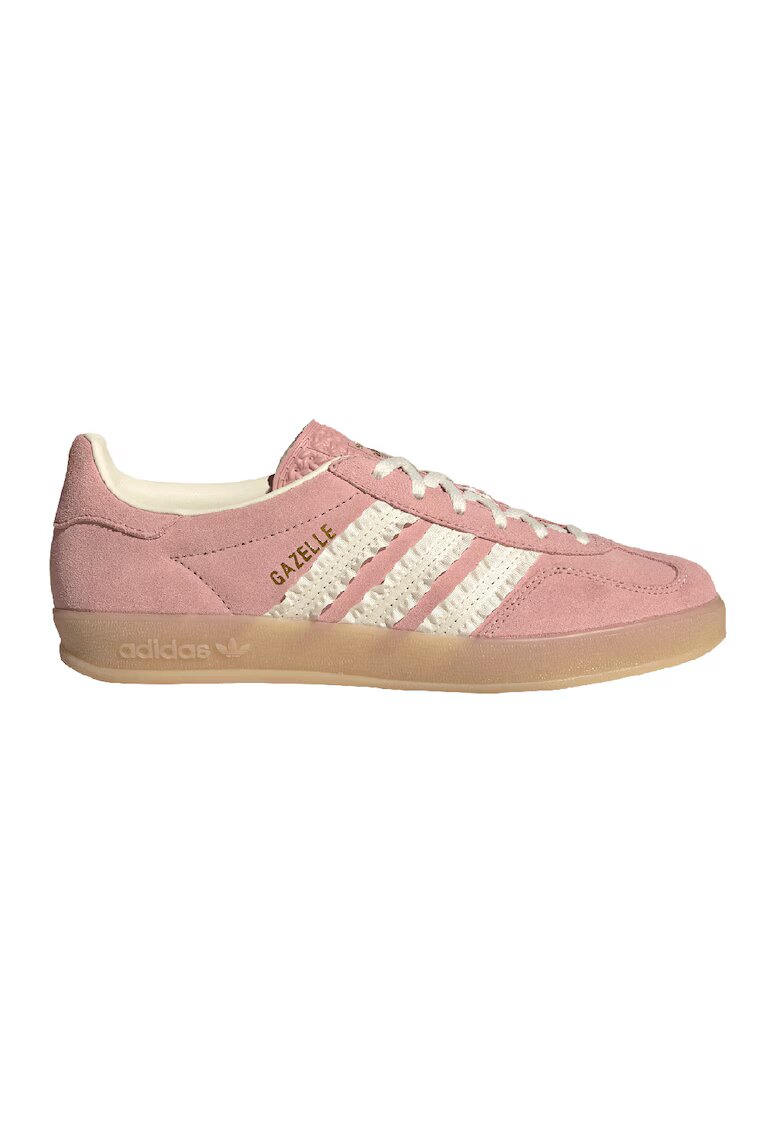 adidas Originals Pantofi sport din piele intoarsa cu logo Gazelle - Alb murdar/Roz prafuit