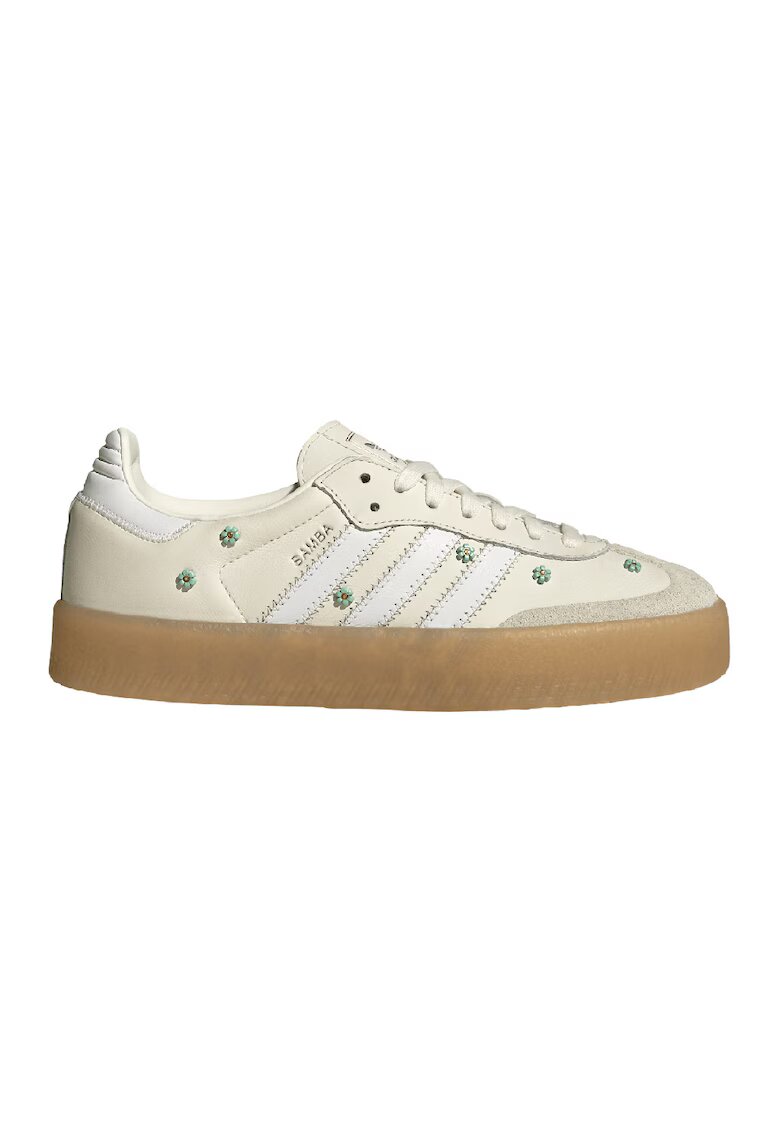 adidas Originals Pantofi sport din piele si piele intoarsa cu aplicatii florale Sambae - Verde/Alb fildes