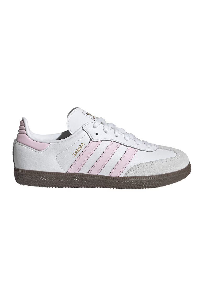 adidas Originals Pantofi sport din piele si piele intoarsa Samba OG - Gri deschis/Alb optic/Roz pal