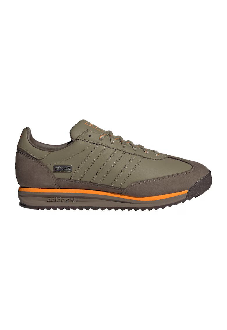 adidas Originals Pantofi sport din piele si piele intoarsa SL 72 - Maro/Verde masliniu