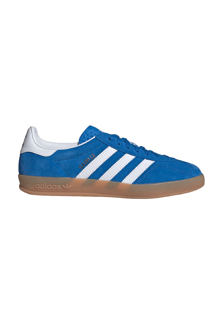 adidas Originals Pantofi sport Gazelle din piele intoarsa cu logo - Alb/Albastru