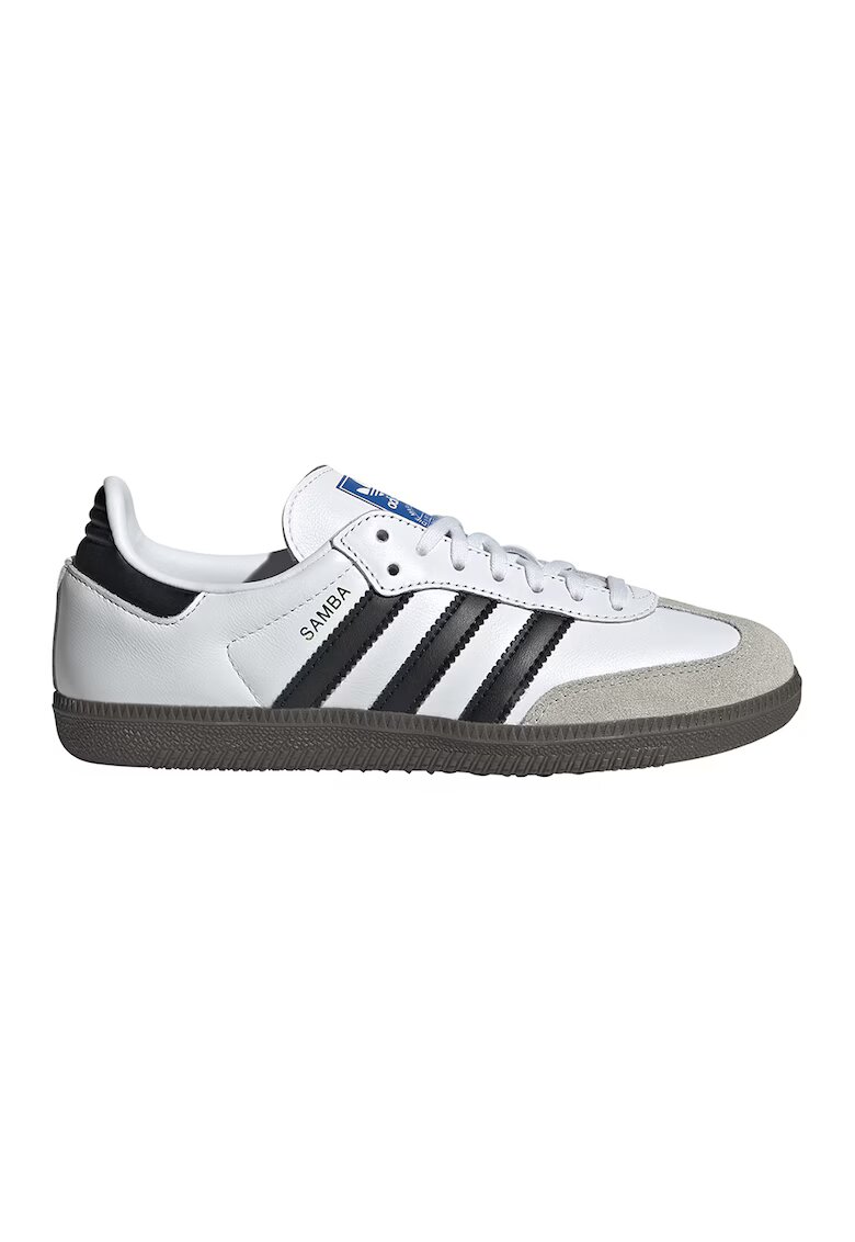 adidas Originals Pantofi sport Samba OG de piele ecologica cu insertii din piele intoarsa - Alb/Negru/Grej