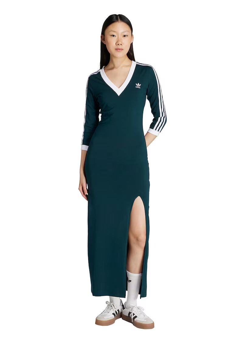 adidas Originals Rochie maxi cu model cu slit Adicolor Classics - Alb/Albastru petrol