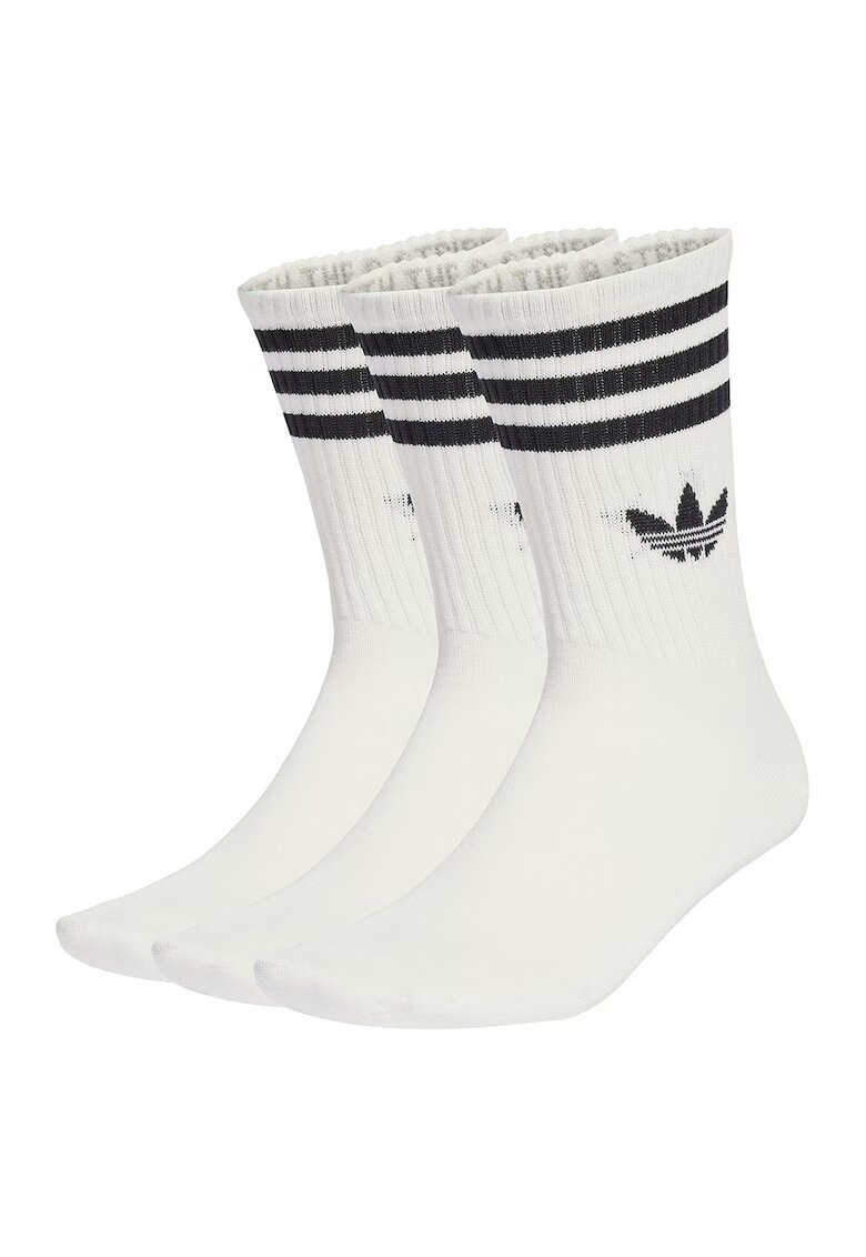 adidas Originals Set de 3 perechi de sosete lungi unisex cu detaliu logo - Alb/Negru
