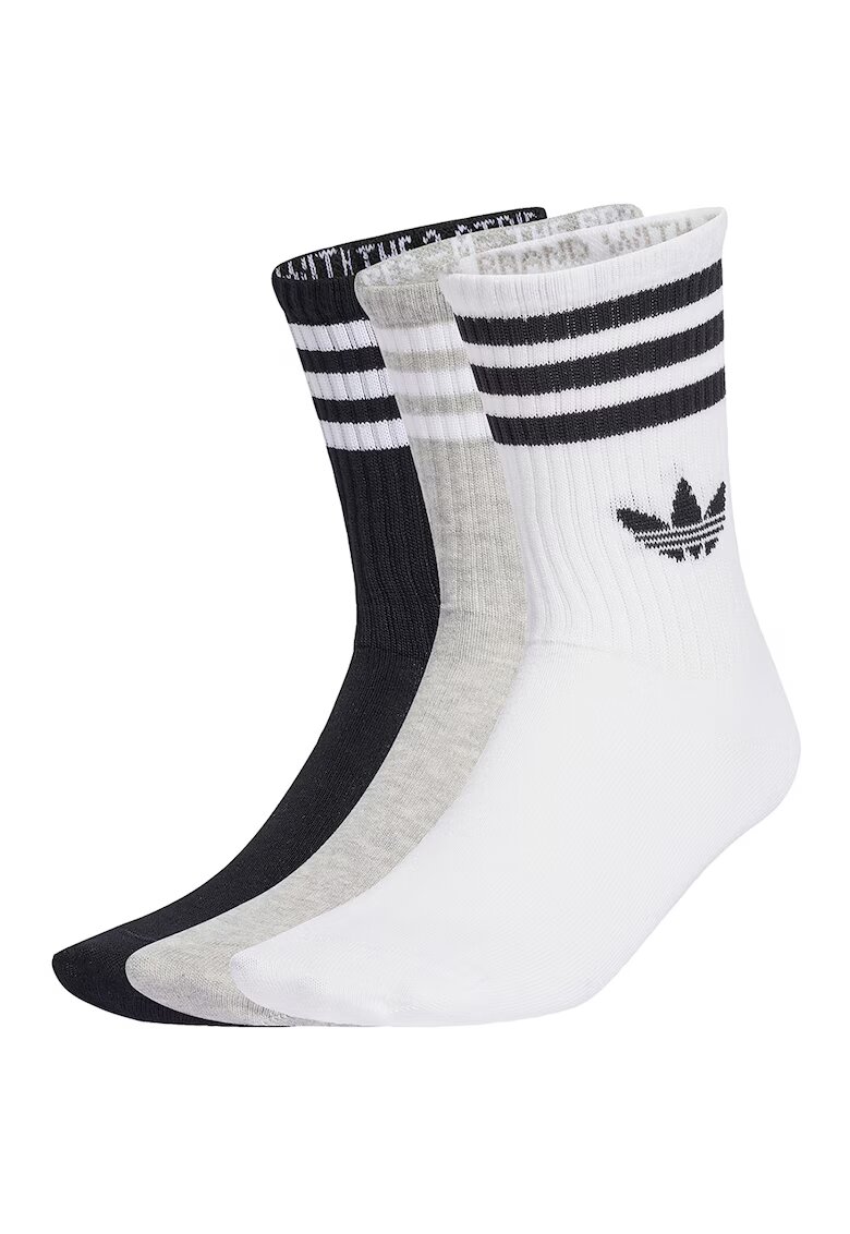 adidas Originals Set de 3 perechi de sosete lungi unisex cu detaliu logo - Alb/Negru/Gri melange