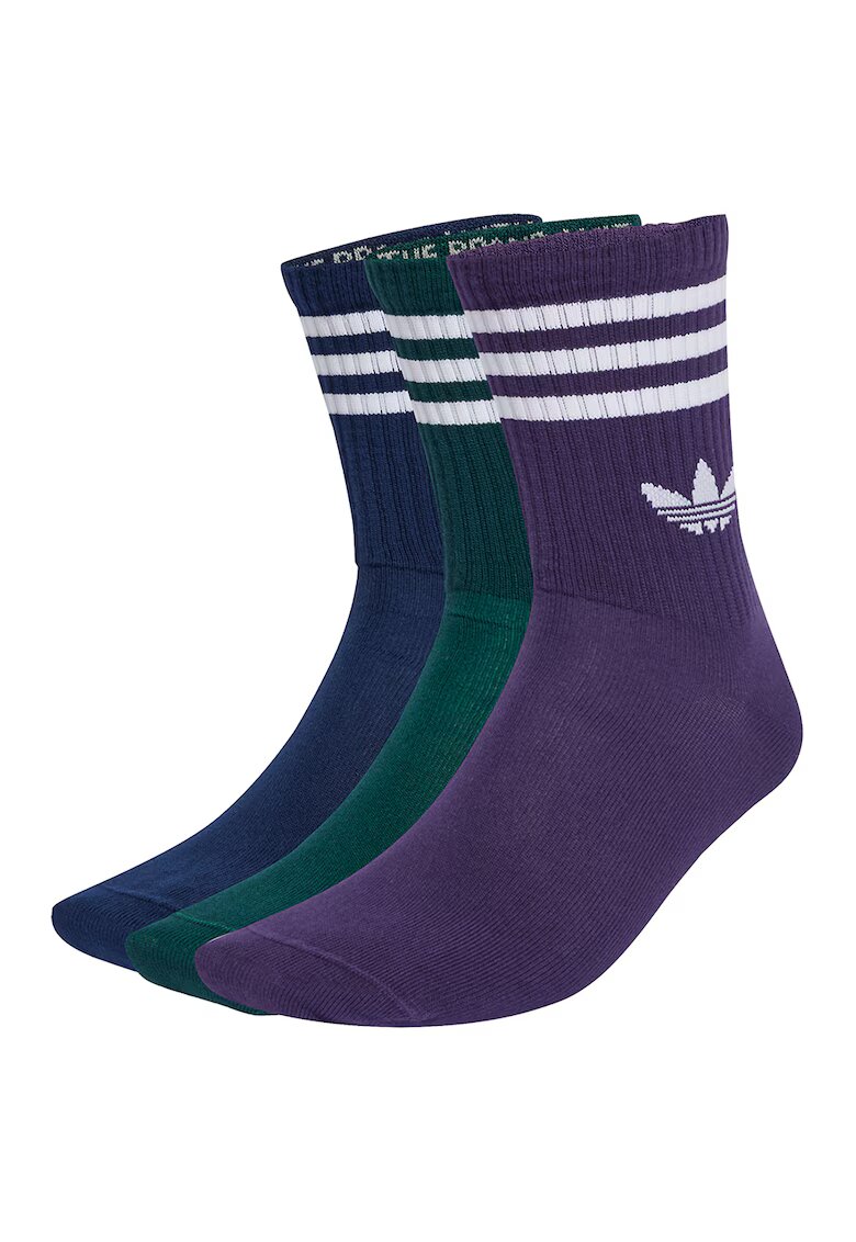 adidas Originals Set de 3 perechi de sosete lungi unisex cu detaliu logo - Violet/Verde englez/Bleumarin