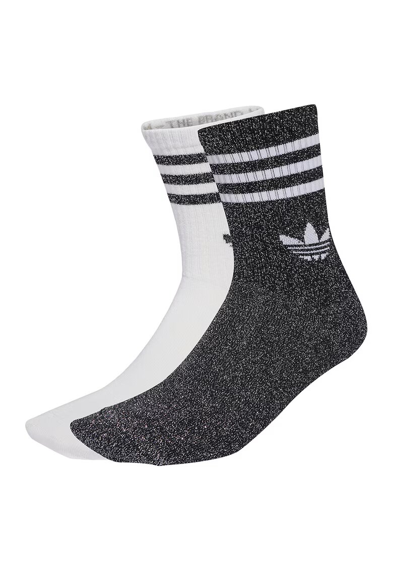 adidas Originals Set de sosete lungi unisex cu insertii stralucitoare - 2 perechi - Alb/Negru melange