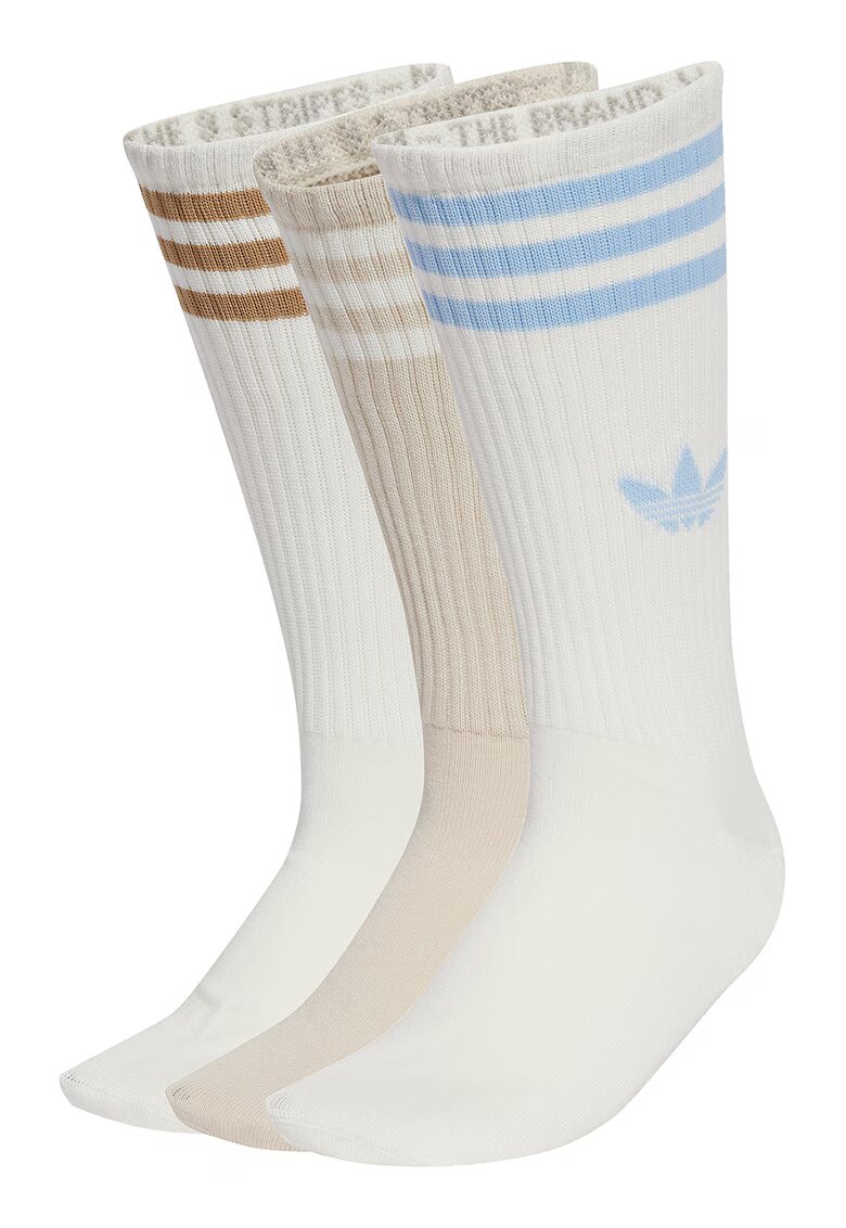 adidas Originals Set de sosete lungi unisex cu logo - 3 perechi - Alb murdar/Bej deschis