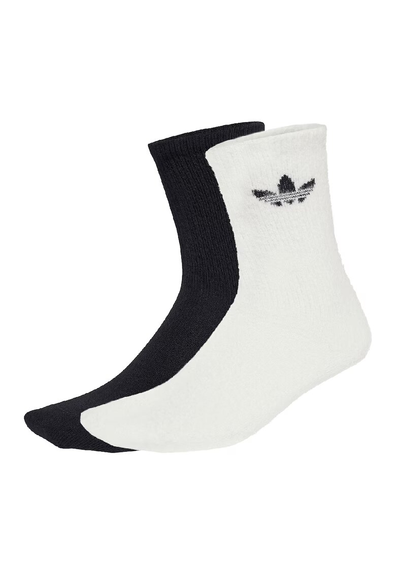adidas Originals Set de sosete lungi unisex cu model pufos - 2 perechi - Negru/Alb murdar