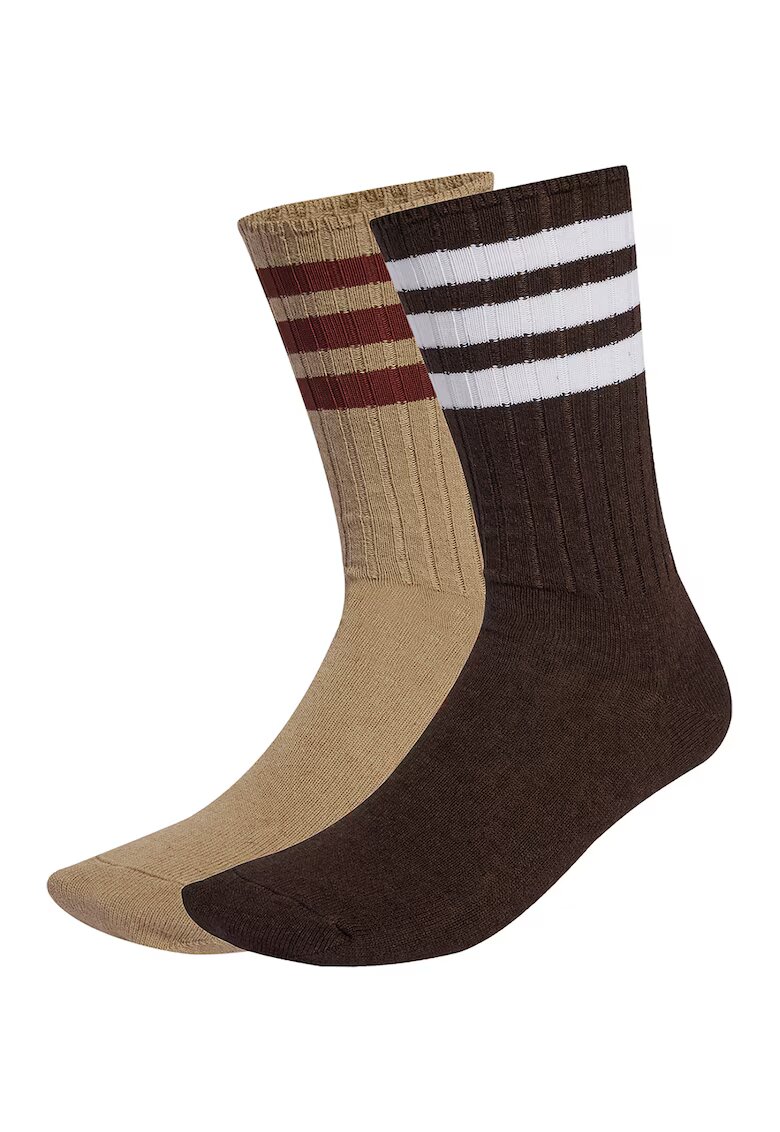 adidas Originals Set de sosete lungi unisex din amestec de in cu dungi - 2 perechi - Alb/Maro inchis