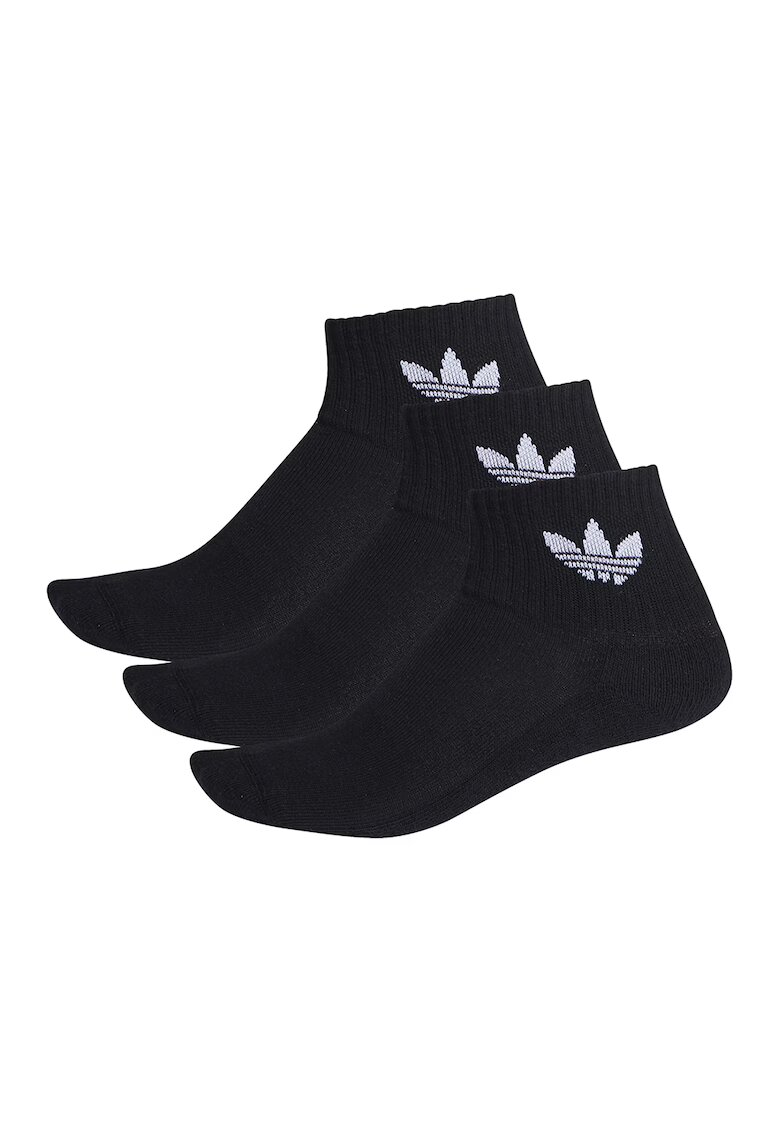 adidas Originals Set de sosete scurte unisex cu imprimeu logo lateral - 3 perechi - Alb/Negru