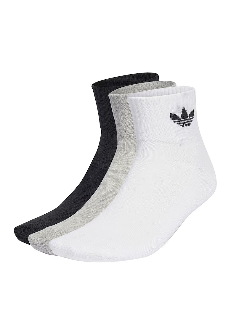 adidas Originals Set de sosete scurte unisex cu imprimeu logo lateral - 3 perechi - Alb/Negru/Gri