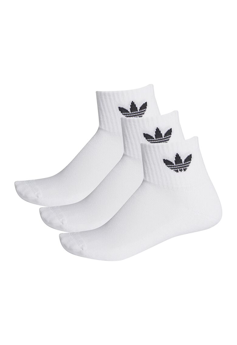 adidas Originals Set de sosete scurte unisex cu imprimeu logo lateral - 3 perechi - Alb/Negru stins