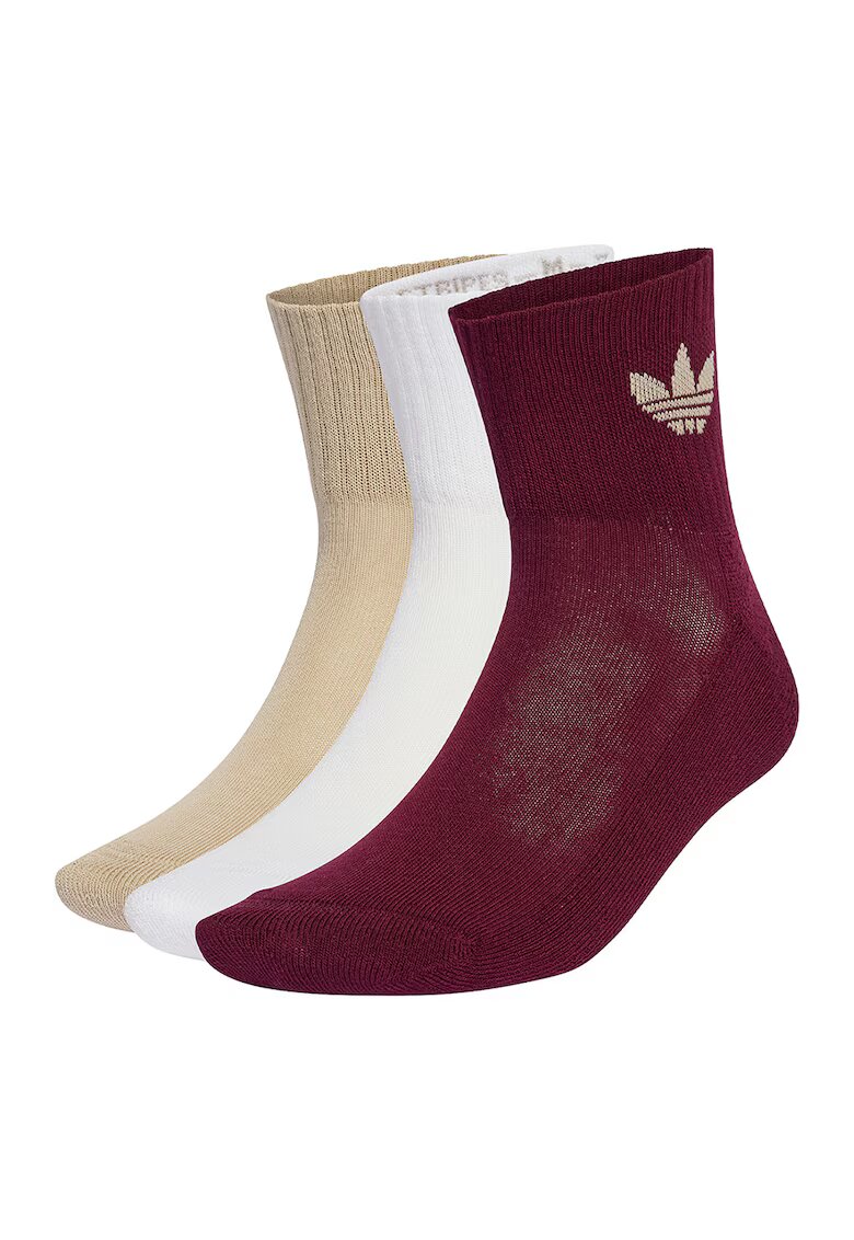 adidas Originals Set de sosete scurte unisex cu imprimeu logo lateral - 3 perechi - Alb/Visiniu/Bej