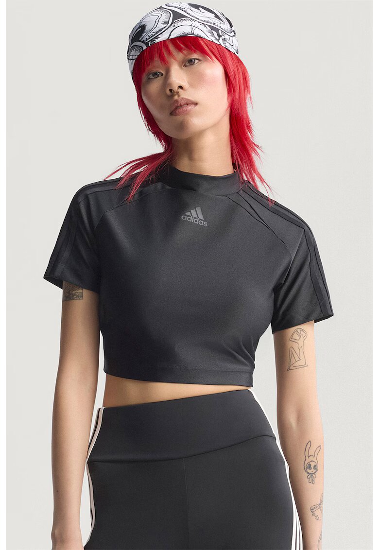 adidas Originals Tricou crop cu guler inalt - Negru/Gri antracit