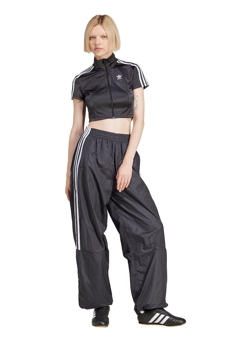 adidas Originals Tricou crop cu logo si fermoar - Negru