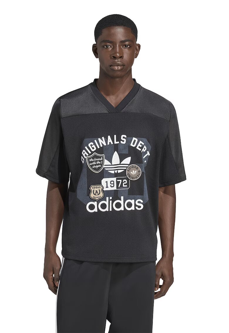 adidas Originals Tricou cu imprimeu logo si decolteu in V - Negru stins