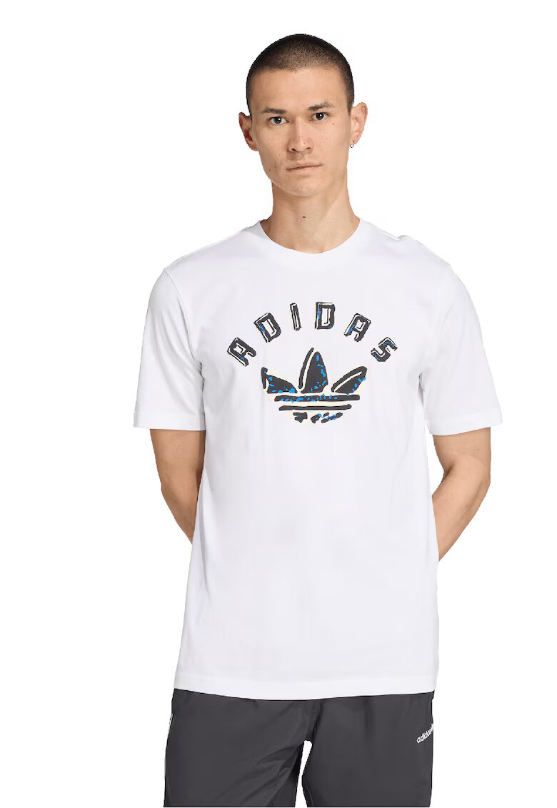 adidas Originals Tricou de bumbac cu imprimeu logo - Alb/Negru stins