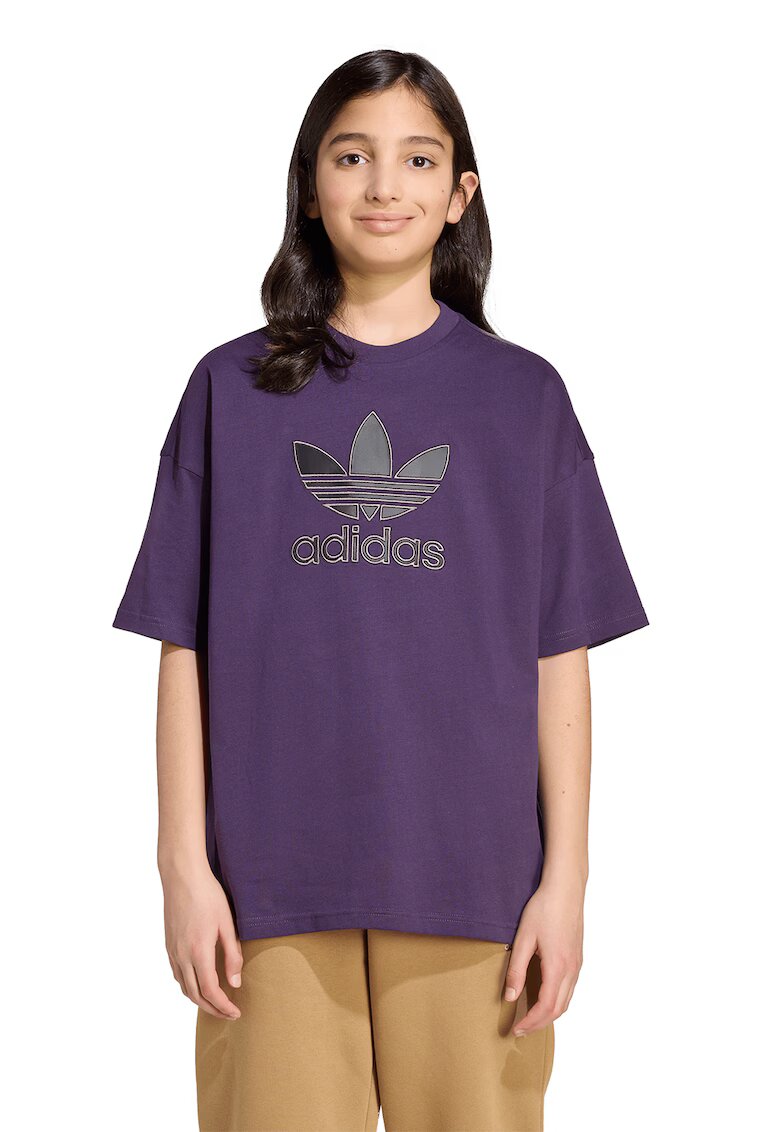 adidas Originals Tricou din bumbac cu logo si maneci cazute - Ametist