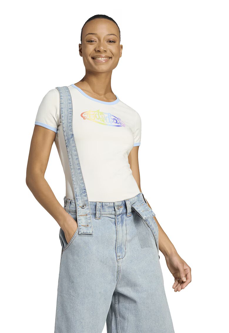 adidas Originals Tricou slim-fit din amestec de bumbac cu imprimeu logo - Rosu/Alb/Albastru