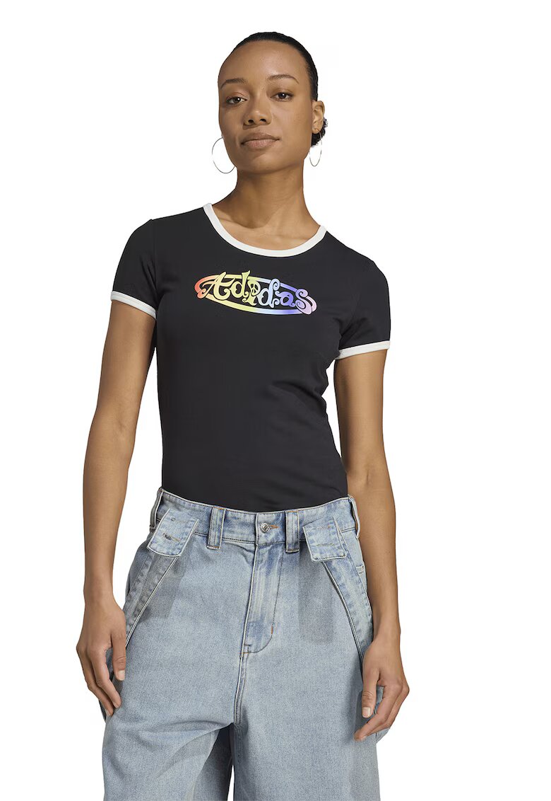 adidas Originals Tricou slim-fit din amestec de bumbac cu imprimeu logo - Rosu/Negru/Galben