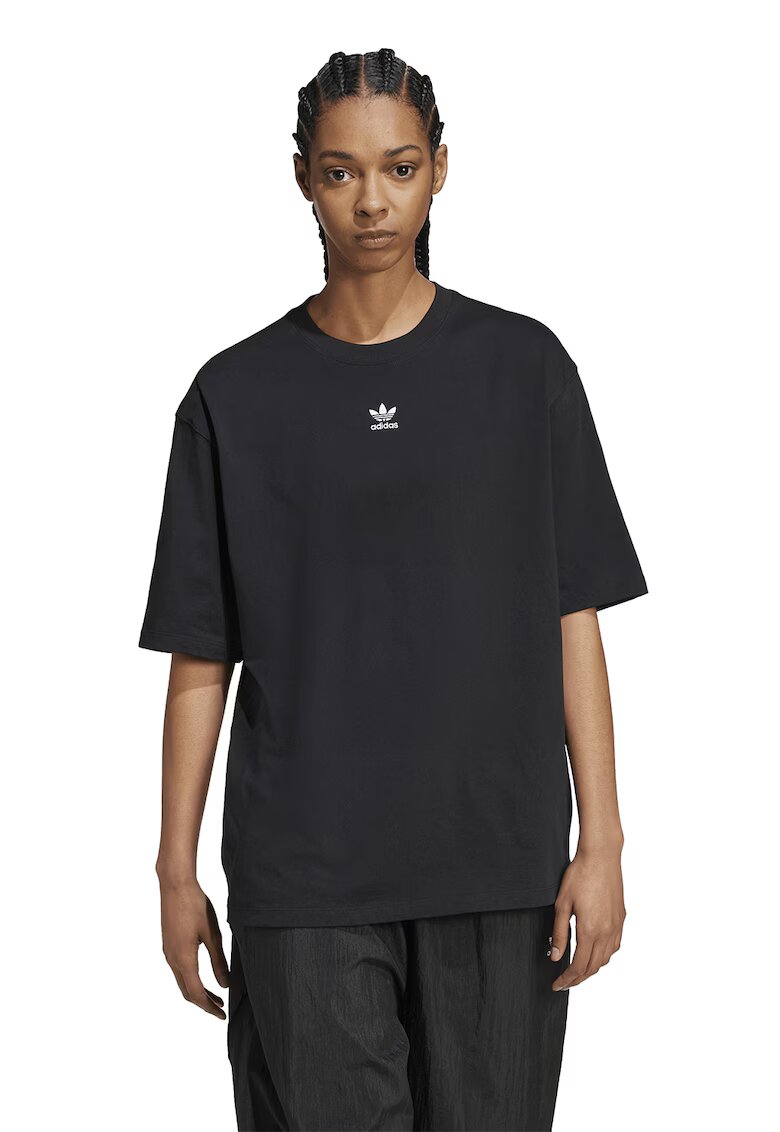 adidas Originals Tricou supradimensionat cu logo pe piept Essentials - Alb/Negru stins