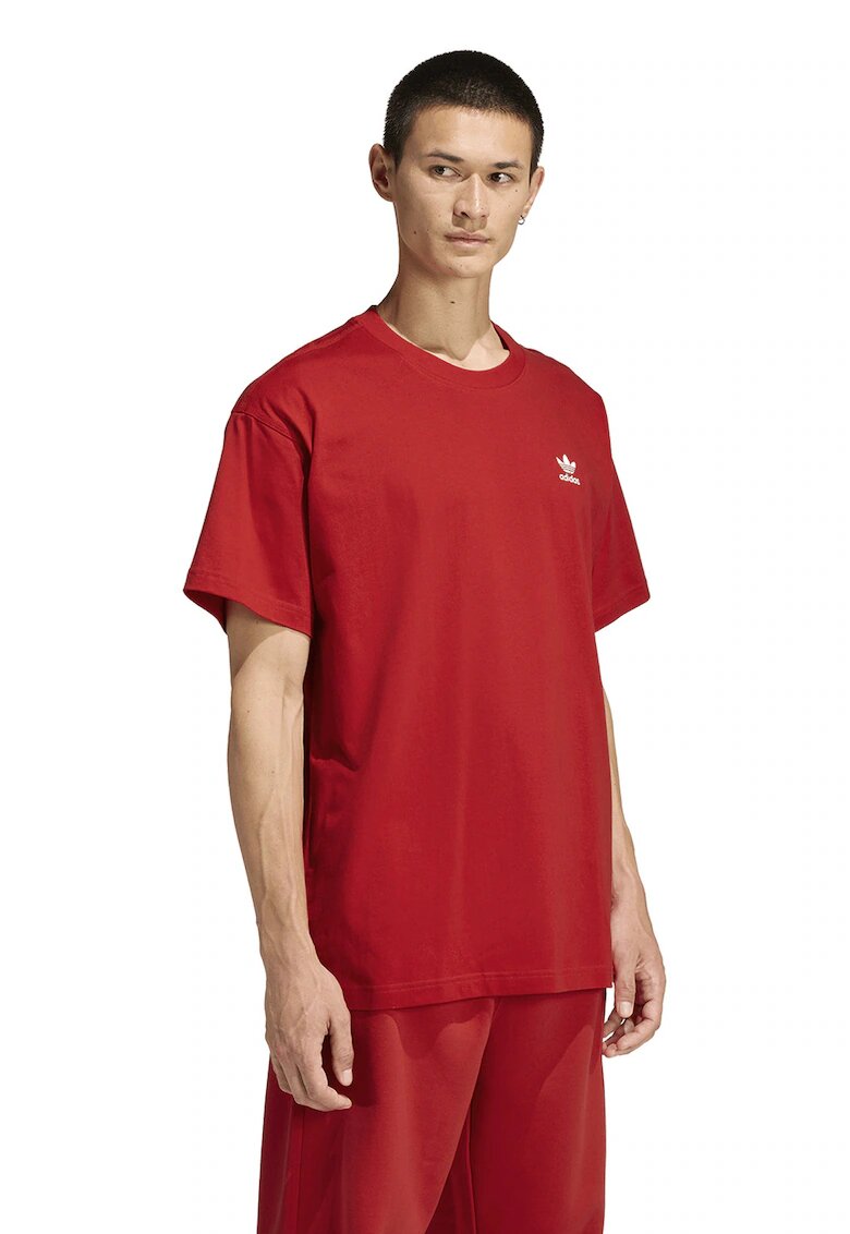 adidas Originals Tricou supradimensionat de bumbac cu logo Trefoil Essentials - Rosu