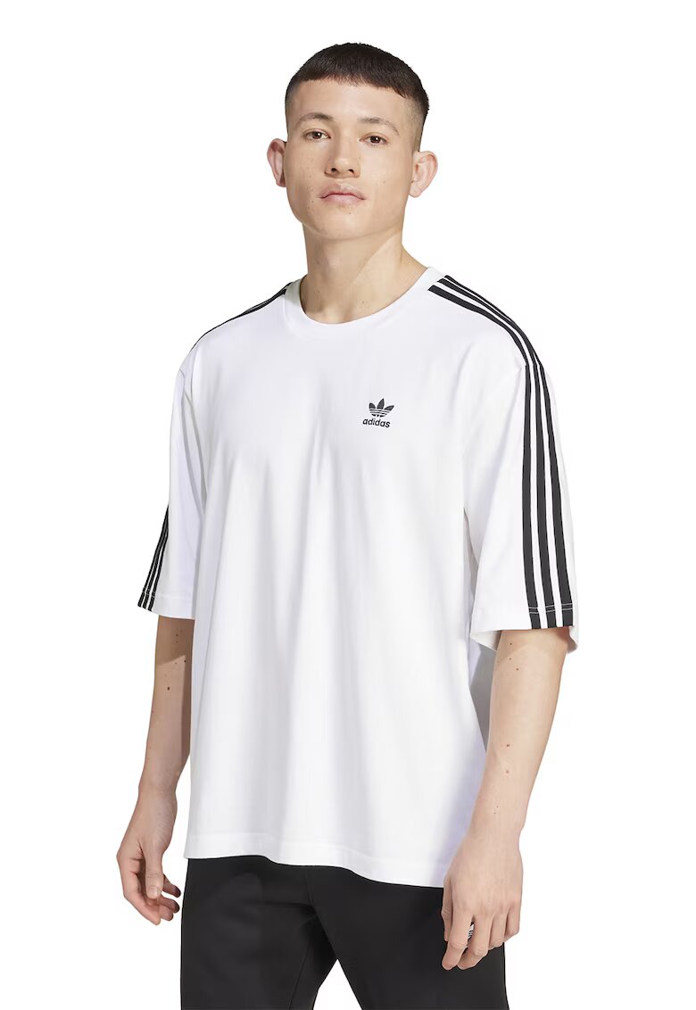 adidas Originals Tricou supradimensionat din bumbac cu detalii logo - Alb/Gri inchis