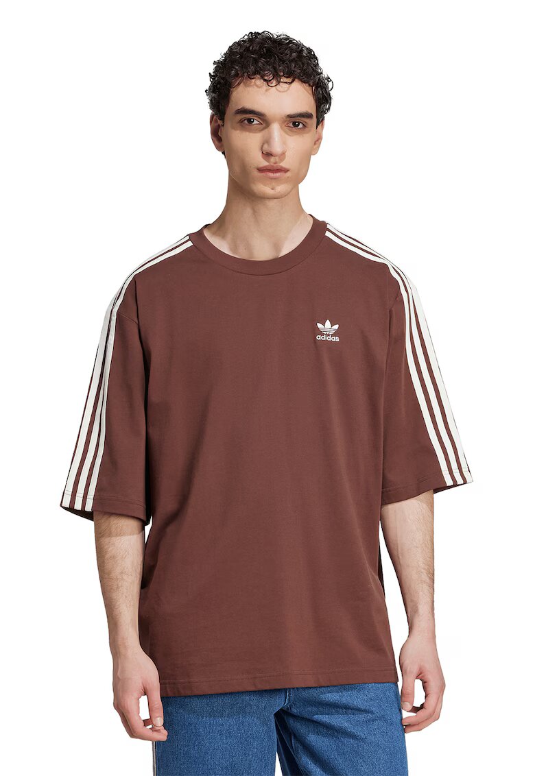 adidas Originals Tricou supradimensionat din bumbac cu detalii logo - Alb/Maro cognac
