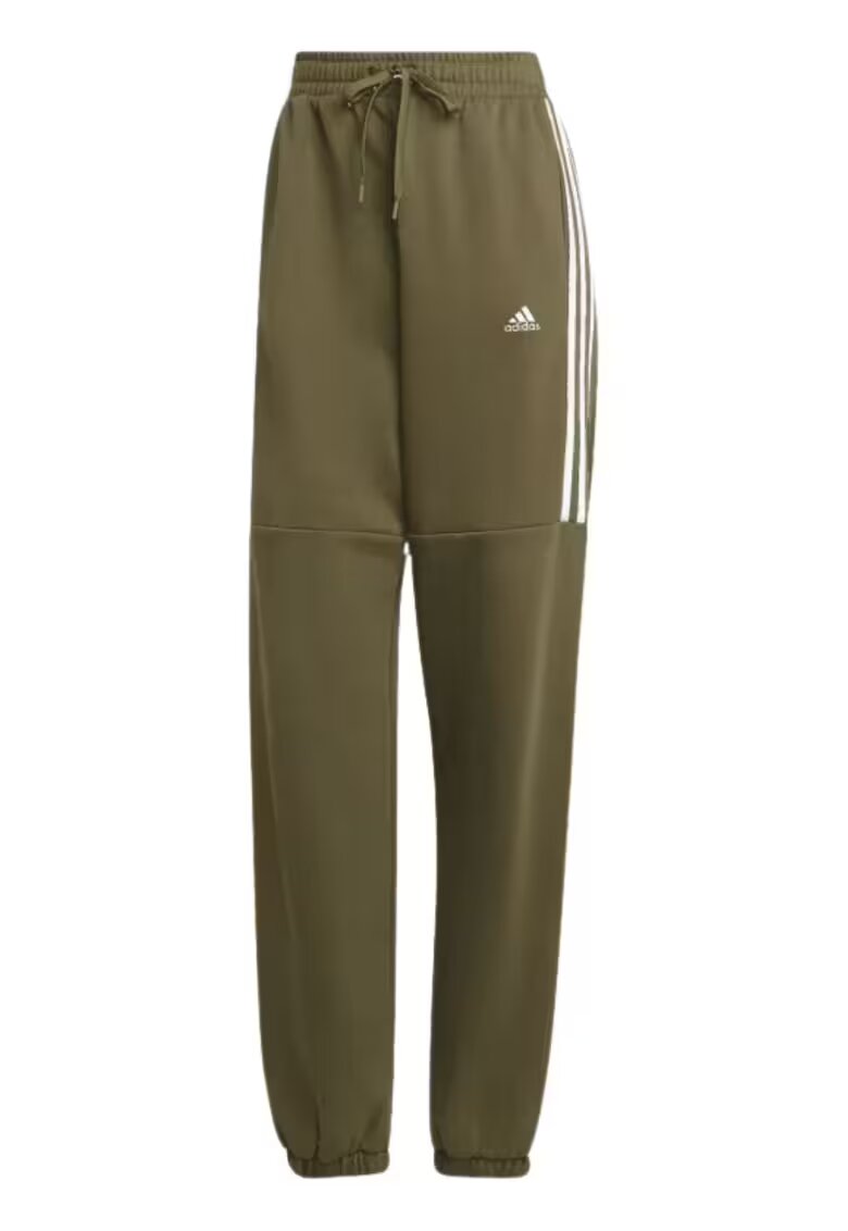 adidas Pantaloni de trening dama kaki - talie inalta - buzunare - bumbac reciclat