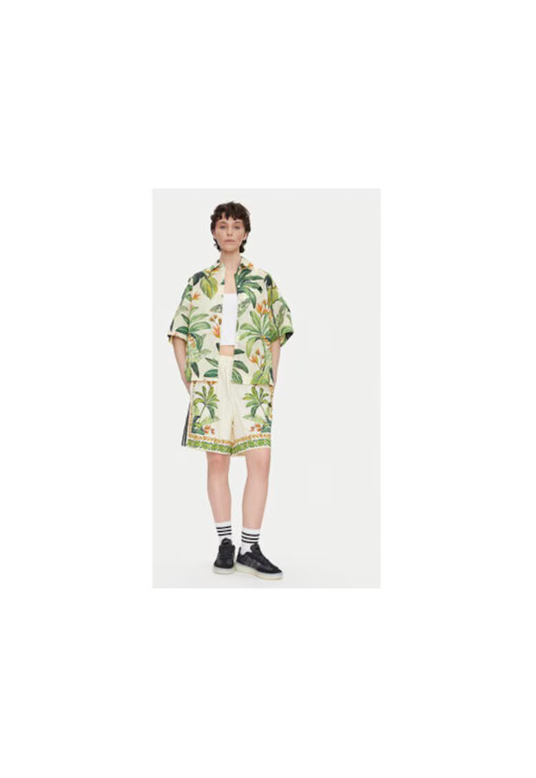 adidas Pantaloni scurti cu model floral si croiala ampla. - Verde/Bej