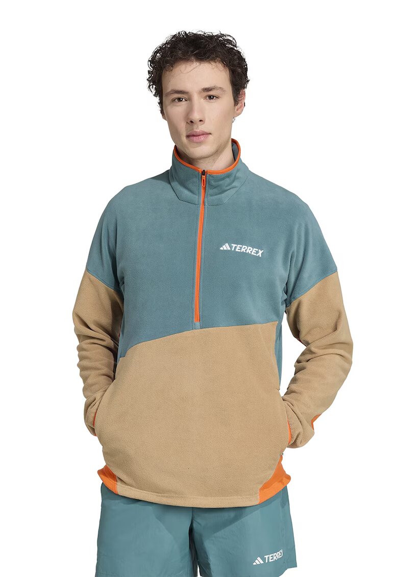 Adidas PERFORMANCE Bluza de trening din fleece cu fenta cu fermoar pentru drumetii - Bej/Verde persan