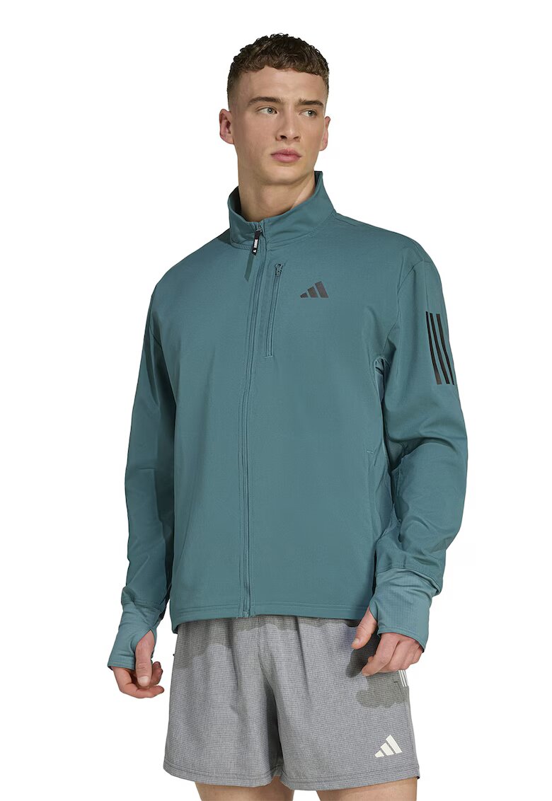Adidas PERFORMANCE Jacheta cu fermoar si fente pentru degete - pentru alergare - Verde persan