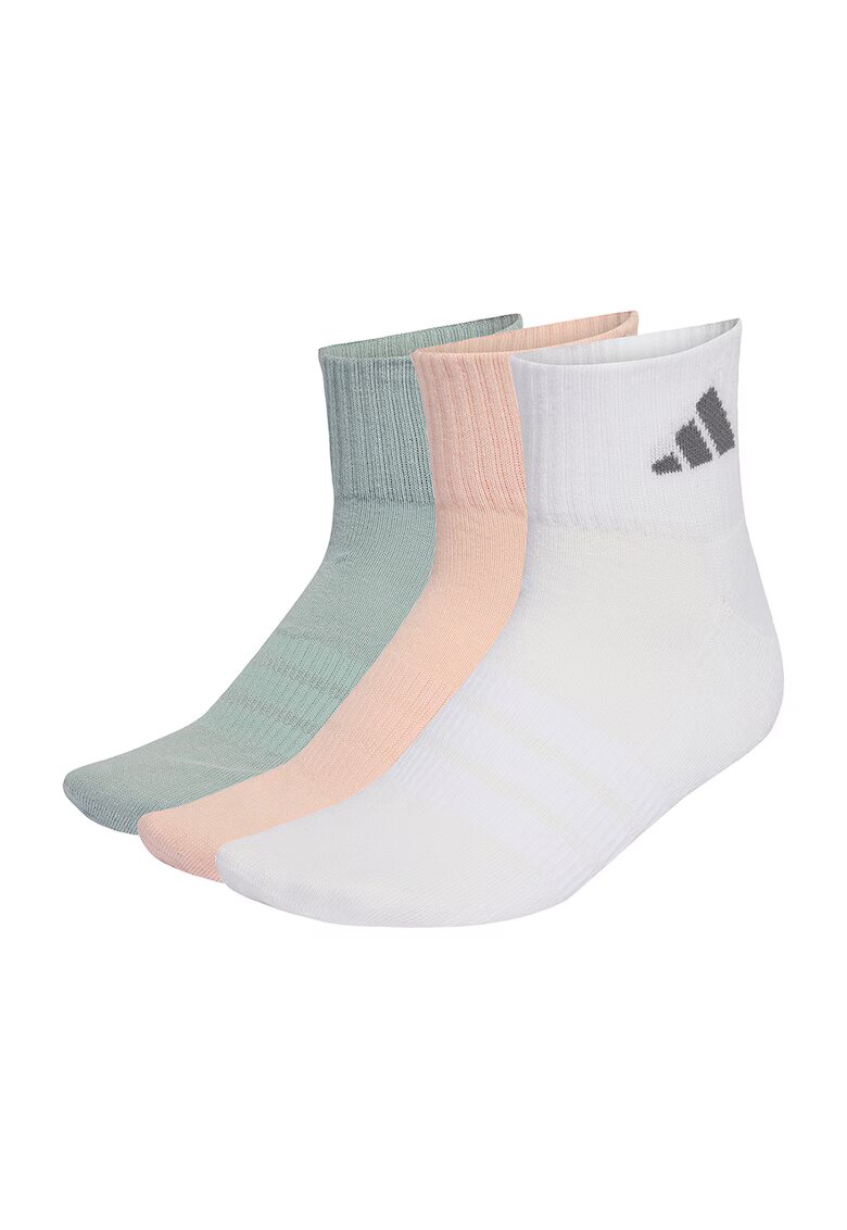 Adidas PERFORMANCE Set de 3 perechi de sosete scurte unisex cu logo - Alb/Verde/Roz somon