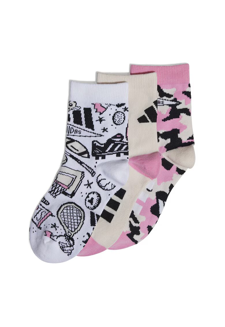 Adidas PERFORMANCE Set de sosete scurte Doodle - 3 perechi - Negru/Roz somon/Roz pal