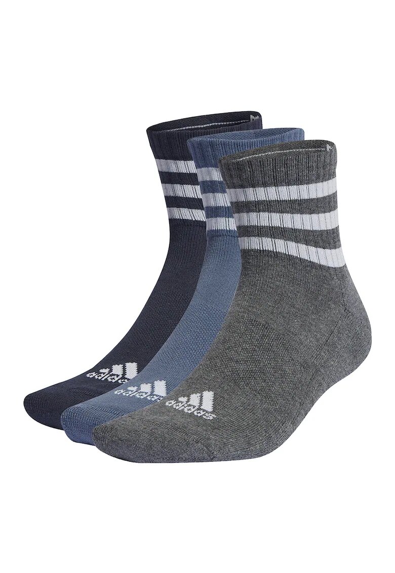 Adidas PERFORMANCE Set de sosete scurte unisex in dungi - 3 perechi - Gri inchis melange/Bleumarin