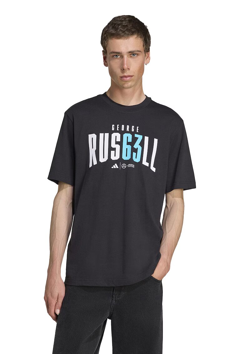 Adidas PERFORMANCE Tricou cu decolteu la baza gatului si imprimeu text Motor Sport - Negru/Alb optic/Albastru deschis