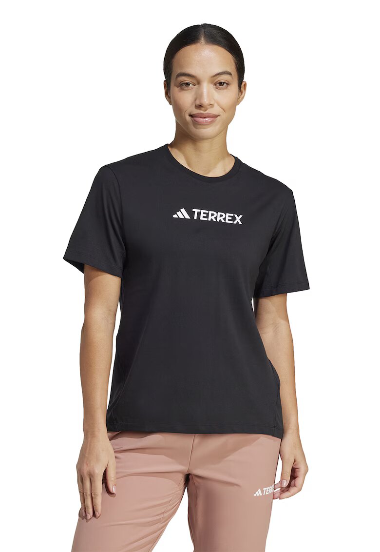 Adidas PERFORMANCE Tricou cu imprimeu logo pentru drumetii - Alb/Negru
