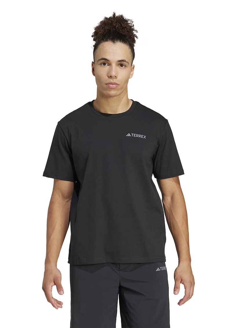 Adidas PERFORMANCE Tricou cu imprimeu pe spate - pentru drumetii - Negru/Alb murdar