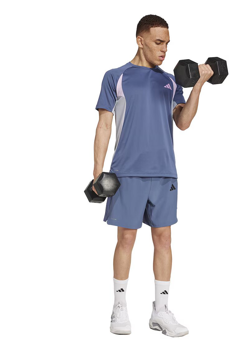 Adidas PERFORMANCE Tricou cu logo pentru fitness - Albastru prafuit/Gri cenusiu