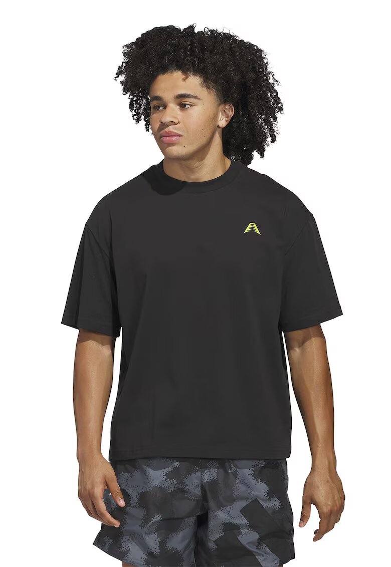 Adidas PERFORMANCE Tricou din amestec de bumbac cu decolteu la baza gatului - Negru/Verde lime